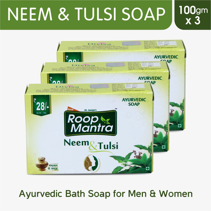 Roop Mantra Neem & Tulsi Soap, Pack of 3 (Ayurvedic Bath Soap for Men & Women)