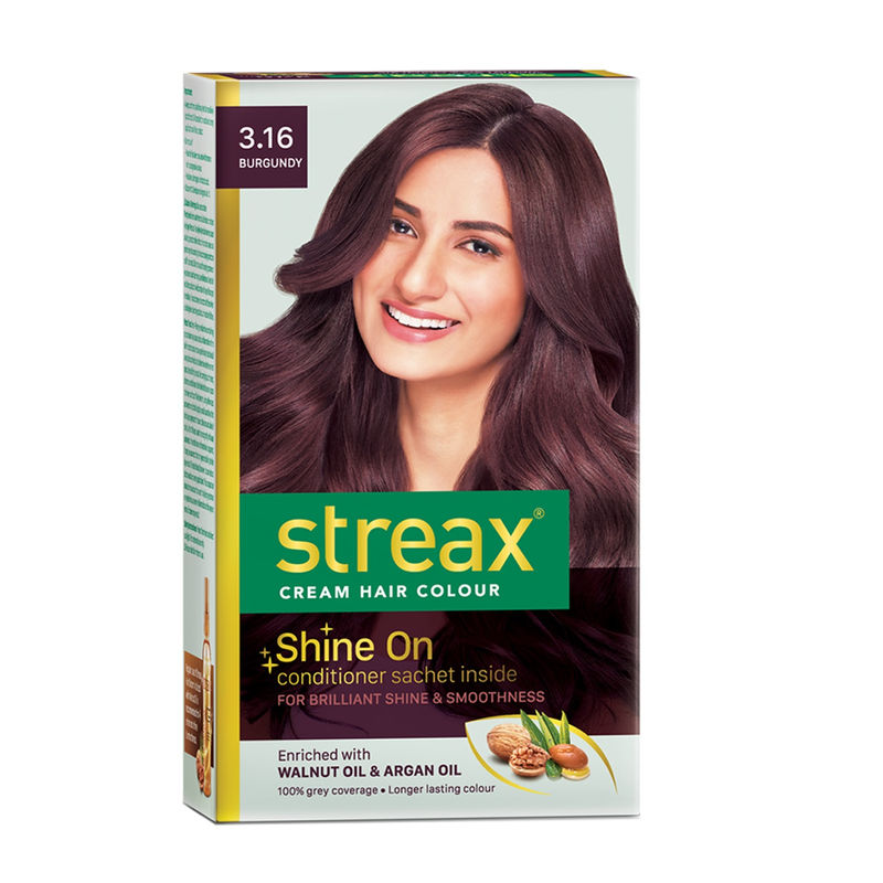 Streax Cream Hair Colour, 100% Grey Coverage, No Ammonia, 3.16 Burgandy