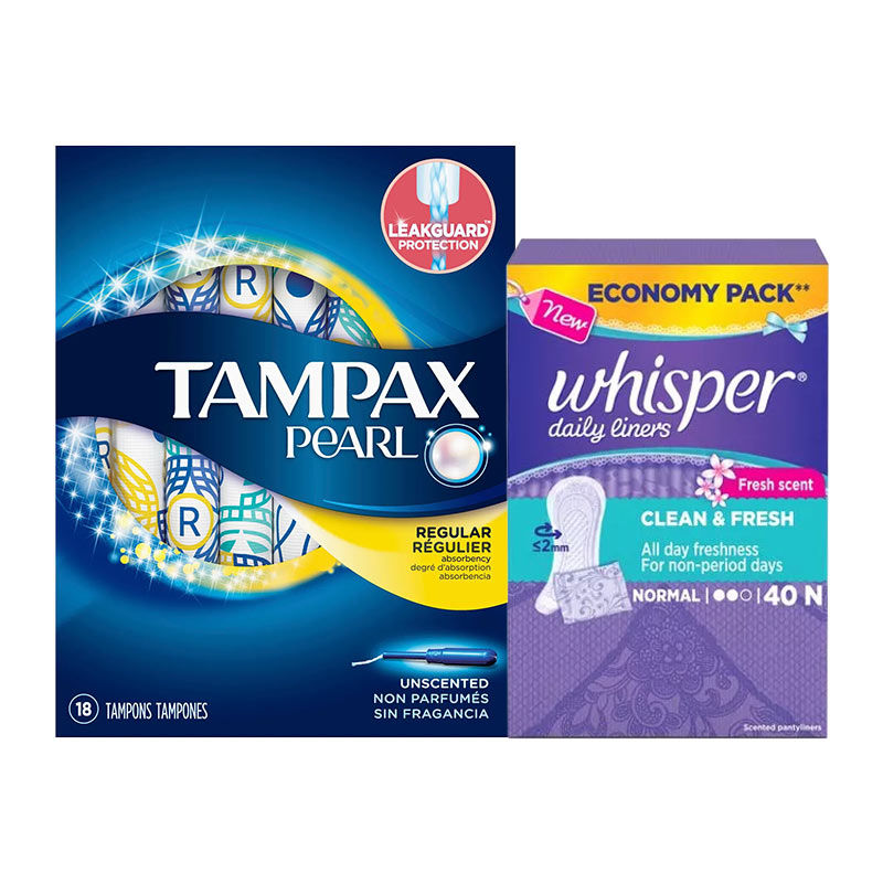 Tampax Pearl Regular Tampons + Whisper Liners 40S Combo Buy Tampax