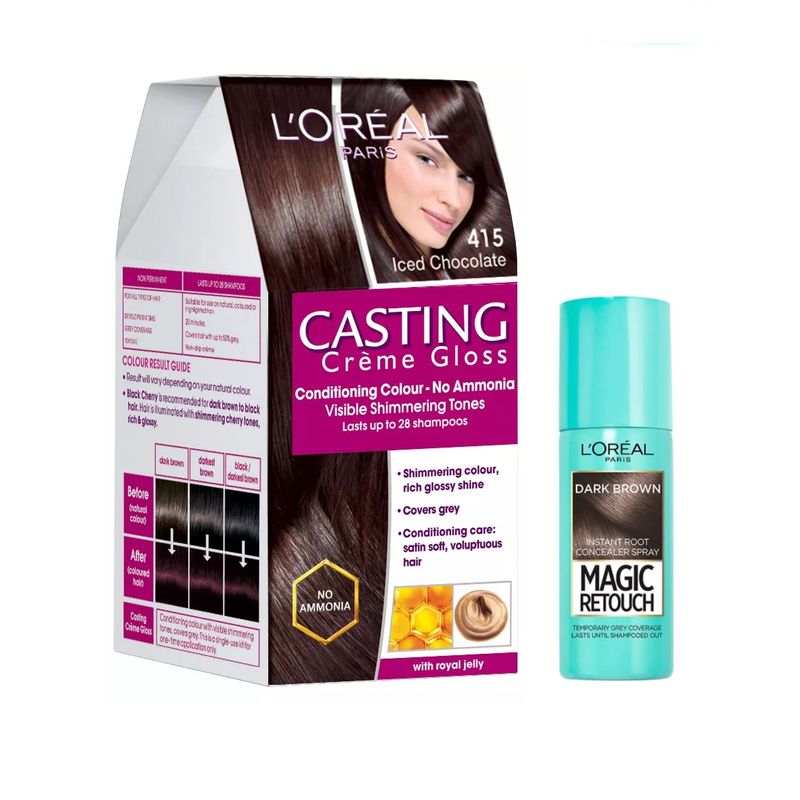 Loreal Paris Casting Creme Gloss Hair Color 415 Iced Chocolate Magic Retouch Instant Root Concealer 2 Dark Brown
