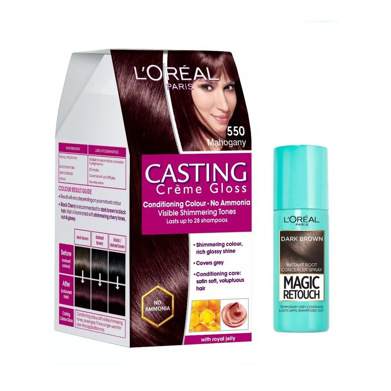 Loreal Paris Casting Creme Gloss Hair Color Mahogany Magic Retouch Instant Root Concealer 2 Dark Brown