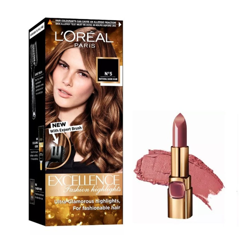 L'Oreal Paris Color Riche Moist Matte Lipstick - B511 Maple Mocha + Fashion Highlights Hair Color - Honey Blonde