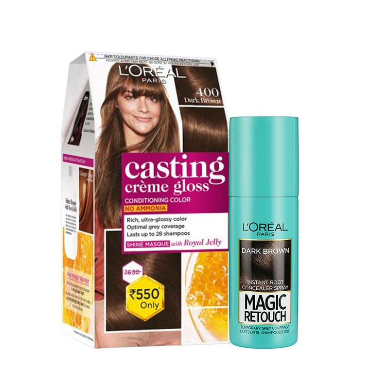 L'Oreal Paris Hair Colour Protection Combo - Casting Creme Gloss Hair Colour 400 Dark Brown + Magic Retouch: Buy L'Oreal Paris Hair Colour Protection Combo - Casting Creme Gloss Hair Colour 400 L'Oreal Paris Hair Colour Protection Combo - Casting Creme Gloss Hair Colour 400 Dark Brown + Magic Retouch: Buy L'Oreal Paris Hair Colour Protection Combo - Casting Creme Gloss Hair Colour 400
