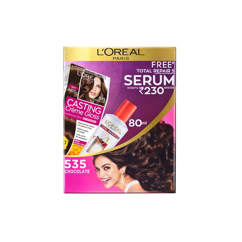 Loreal Paris Casting Cream Gloss Hair Color 535 Chocolate With Free Total Repair 5 Serum
