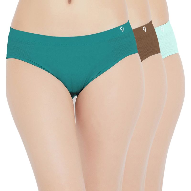 C9 Airwear Women's Solid Bikini Panty In Green,Blue & Brown - Pack of 3 (L)