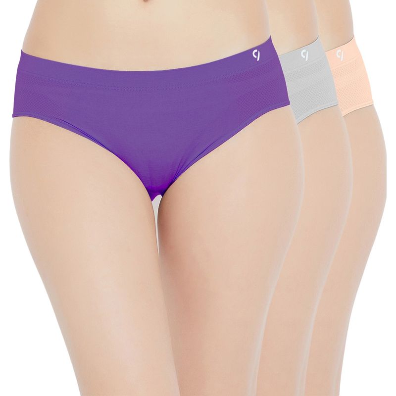 C9 Airwear Women's Solid Bikini Panty In Purple,Grey & Skin - Pack of 3 (XXL)