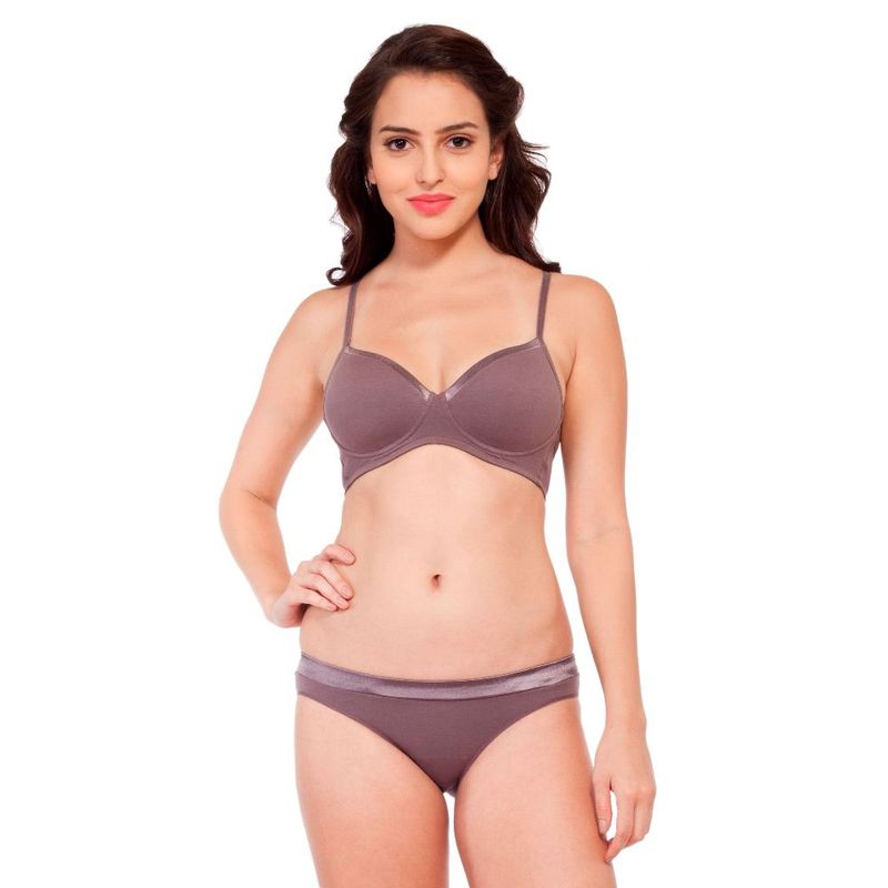SOIE Women's Full Coverage Bra With Matching Panty - Brown (32B)