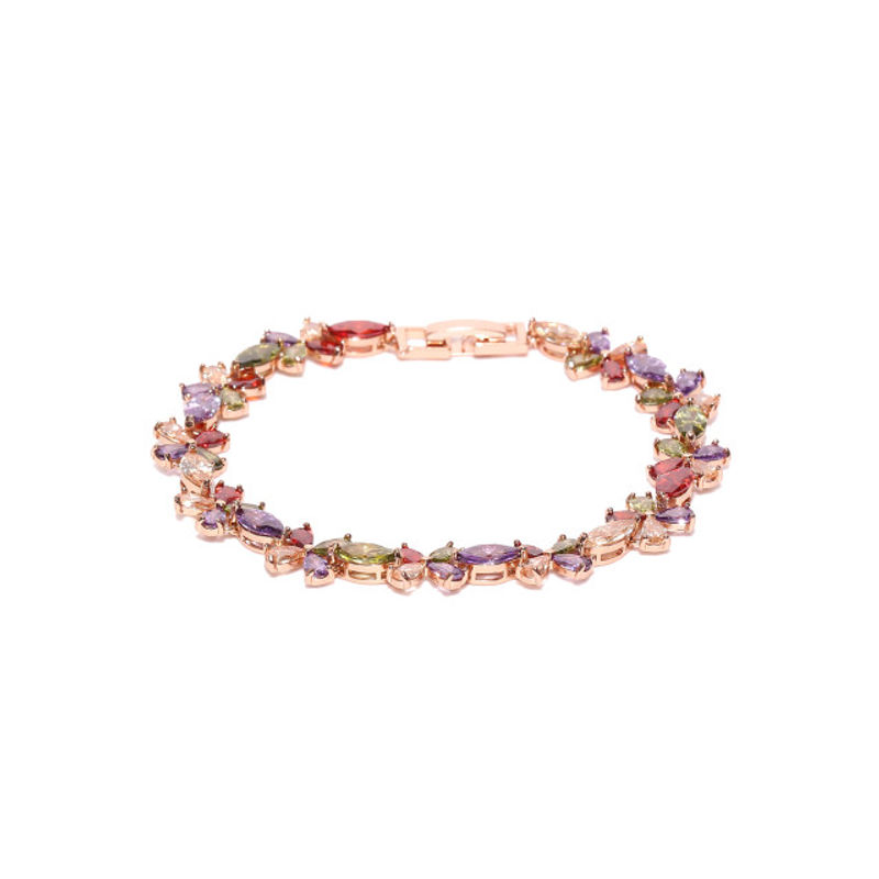 Buy Jewels Galaxy Multicolored Rose Gold-Plated CZ Stone-Studded ...