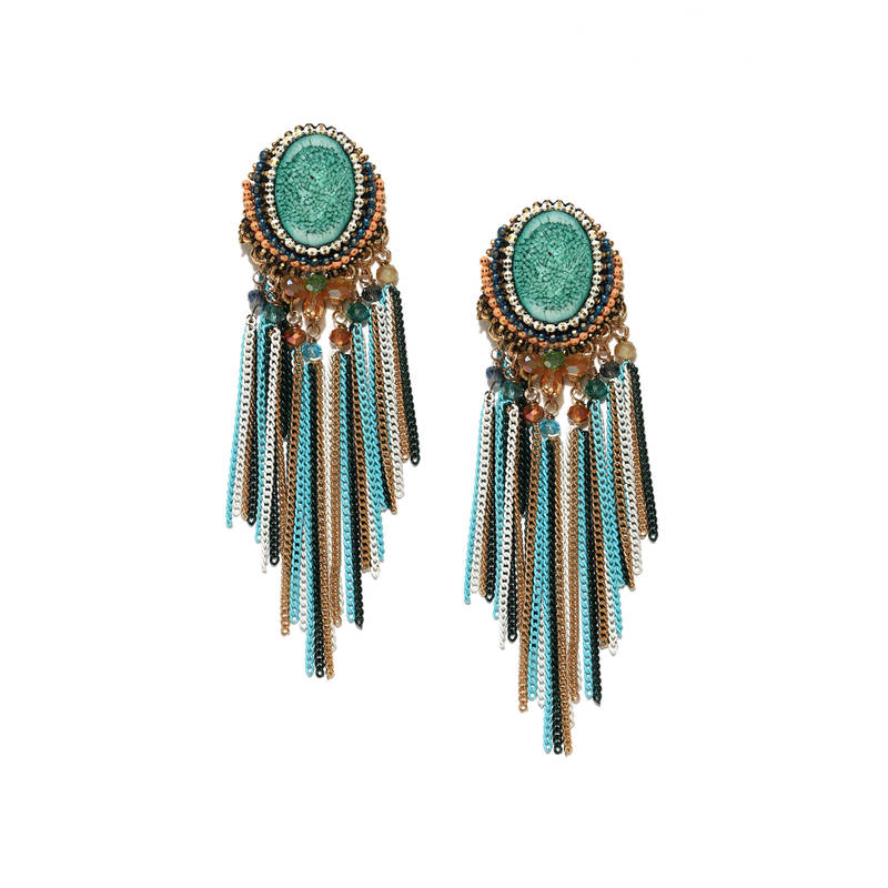 Jewels Galaxy Blue Gold-Plated Handcrafted Tasselled Earrings