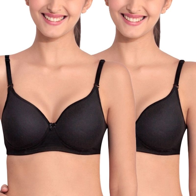 Floret Pack of 2 Solid Non-Wired Heavily Padded Push-Up Bra - Black (32B)