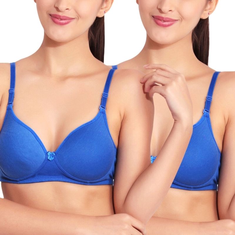 Floret Pack of 2 Solid Non-Wired Heavily Padded Push-Up Bra - Blue (30B)