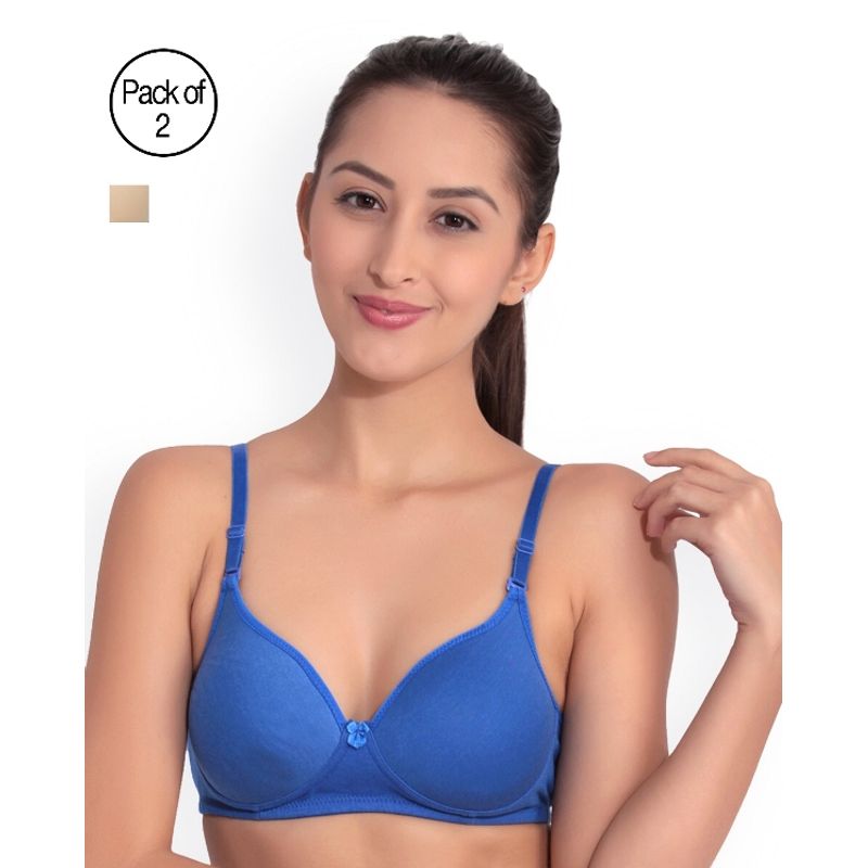 Floret Pack of 2 Solid Non-Wired Heavily Padded Push-Up Bra - Multi-Color (30B)