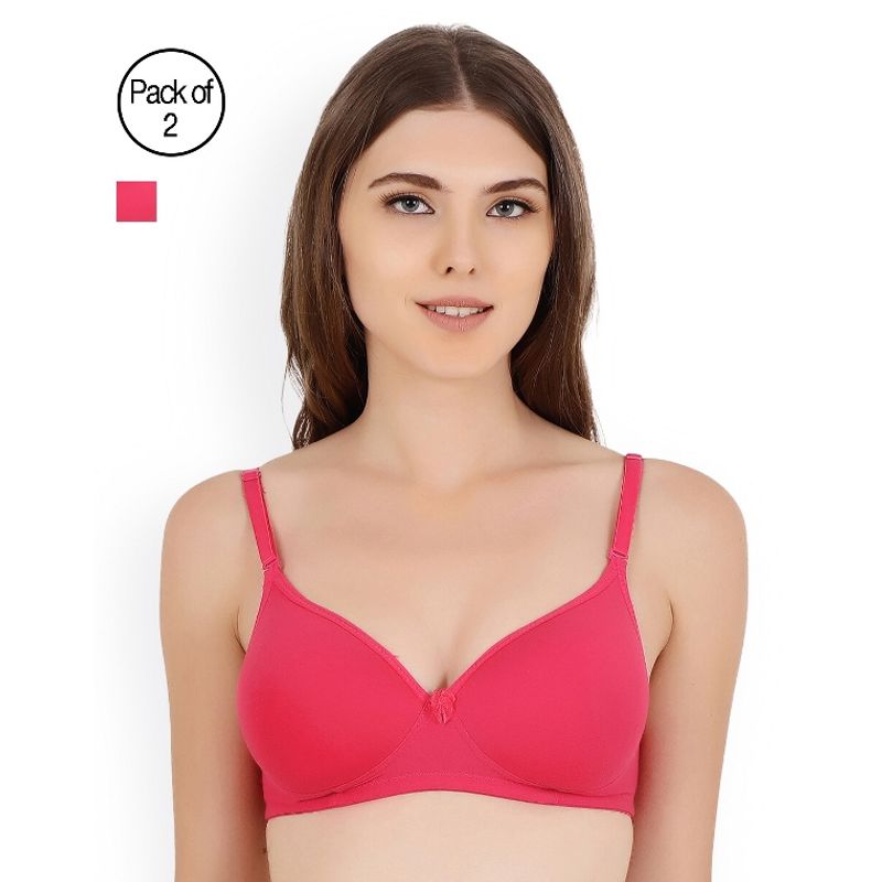 Floret Pack of 2 Solid Non-Wired Heavily Padded Push-Up Bra - Pink (32B)