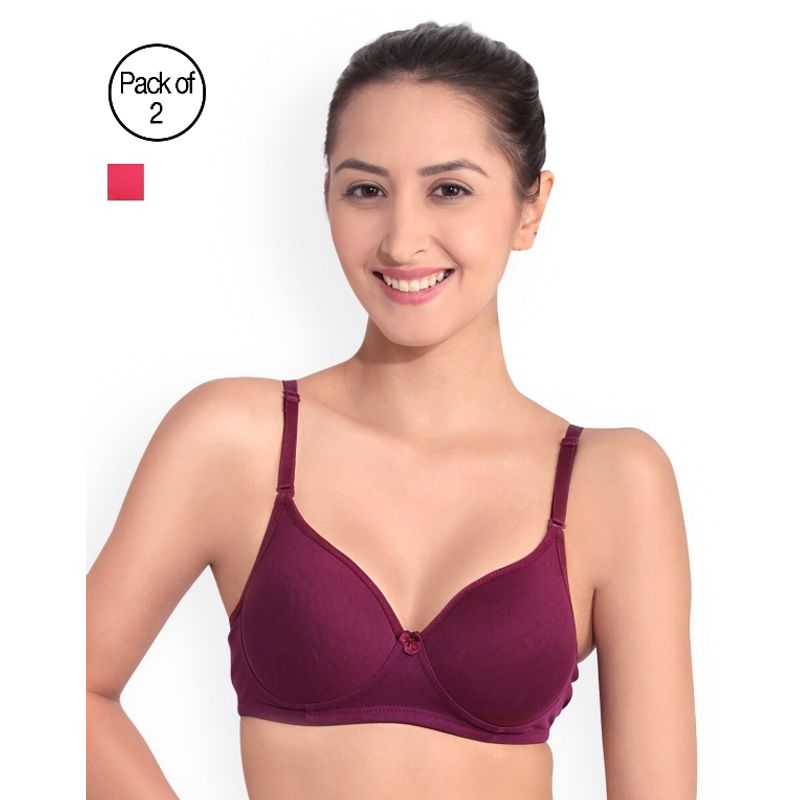 Floret Pack of 2 Solid Non-Wired Heavily Padded Push-Up Bra - Multi-Color (32B)