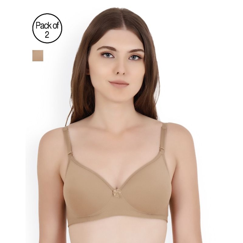 Floret Pack of 2 Solid Non-Wired Heavily Padded Push-Up Bra - Nude (38B)
