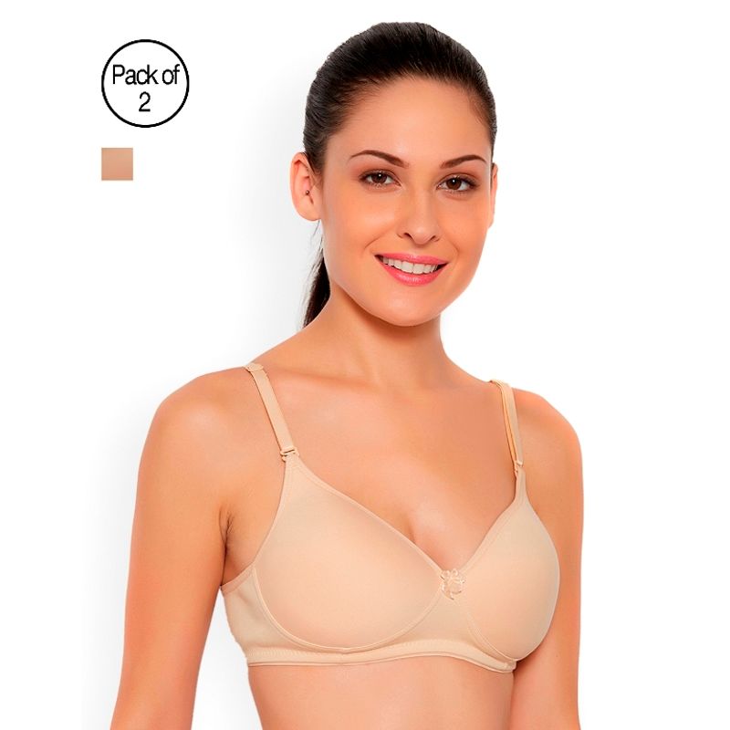 Floret Pack of 2 Solid Non-Wired Heavily Padded Push-Up Bra - Nude (30B)