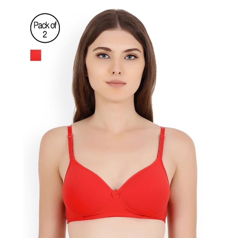 Floret Pack of 2 Solid Non-Wired Heavily Padded Push-Up Bra - Red (34B)