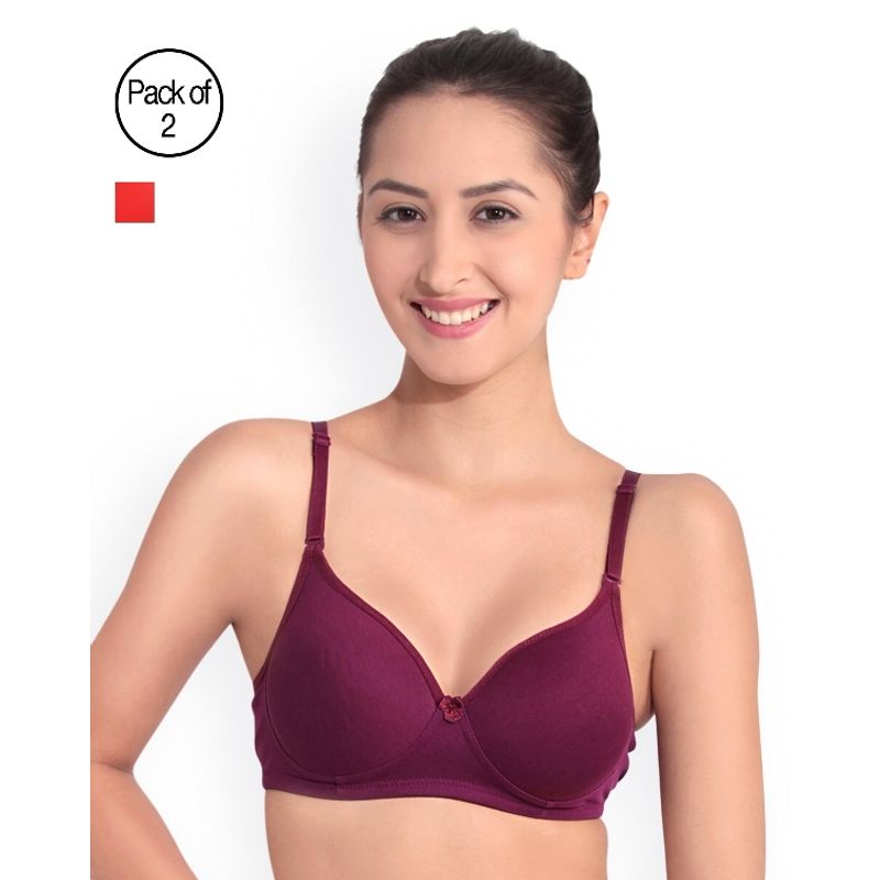 Floret Pack of 2 Solid Non-Wired Heavily Padded Push-Up Bra - Multi-Color (32B)