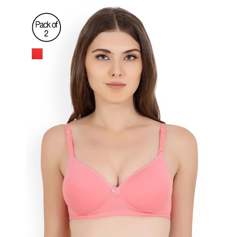 Floret Pack of 2 Solid Non-Wired Heavily Padded Push-Up Bra - Multi-Color (30B)