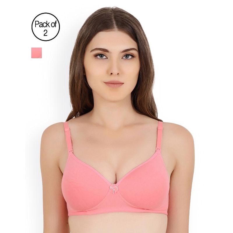Floret Pack of 2 Solid Non-Wired Heavily Padded Push-Up Bra - Pink (32B)