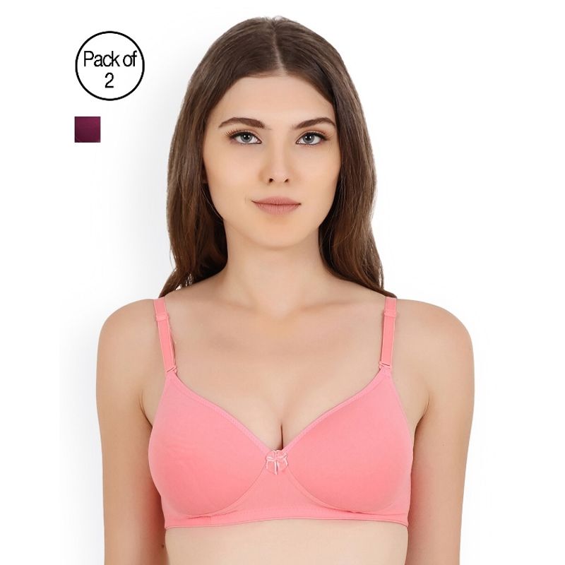 Floret Pack of 2 Solid Non-Wired Heavily Padded Push-Up Bra - Multi-Color (34B)