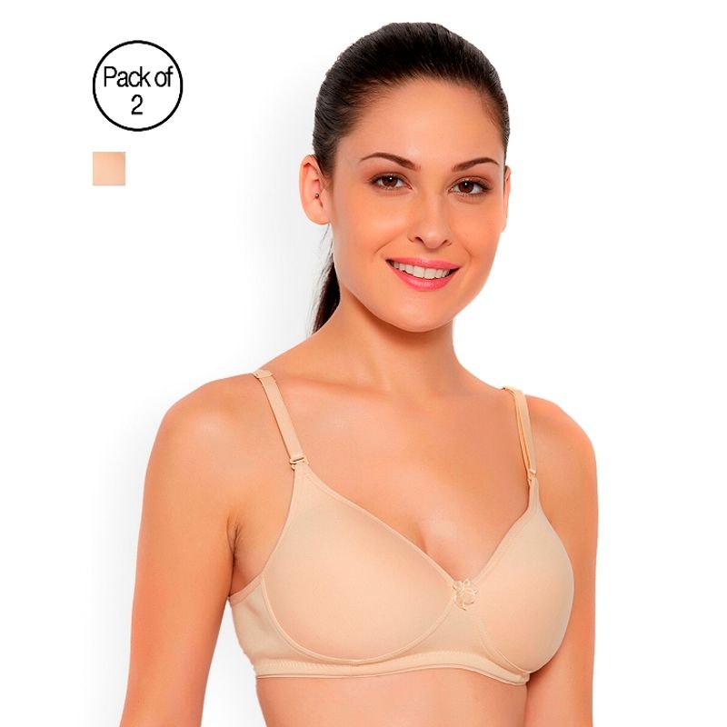 Floret Pack of 2 Solid Non-Wired Heavily Padded Push-Up Bra - Nude (34B)