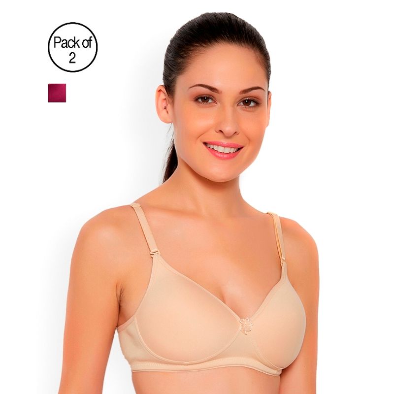 Floret Pack of 2 Solid Non-Wired Heavily Padded Push-Up Bra - Multi-Color (38B)