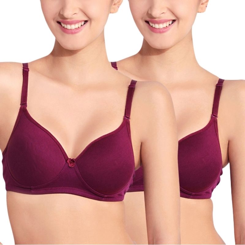 Floret Pack of 2 Solid Non-Wired Heavily Padded Push-Up Bra - Purple (36B)