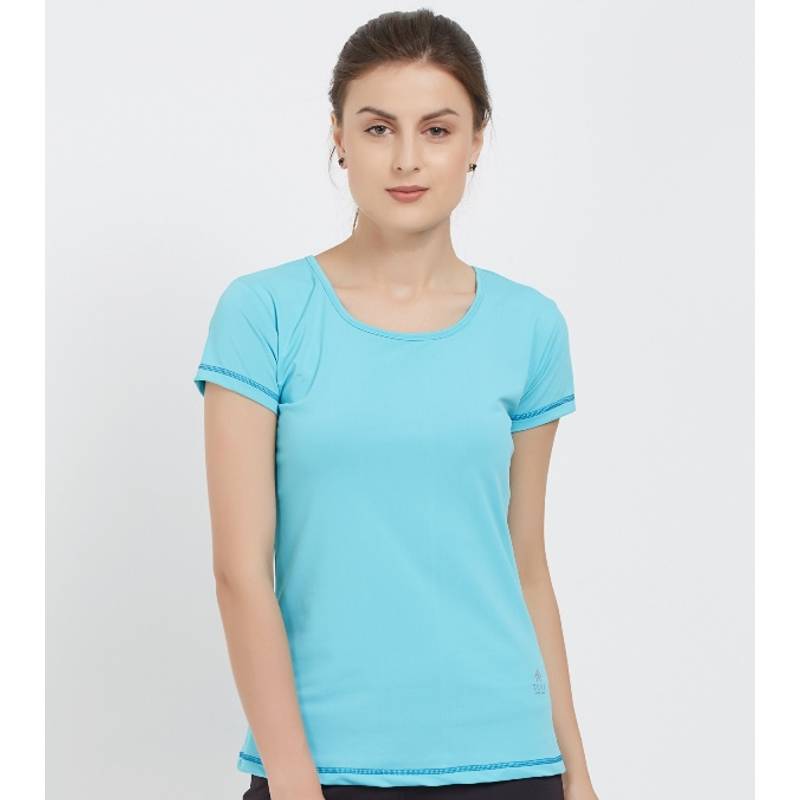 Tuna London Aqua Blue Poly Blend Top For Women (M)