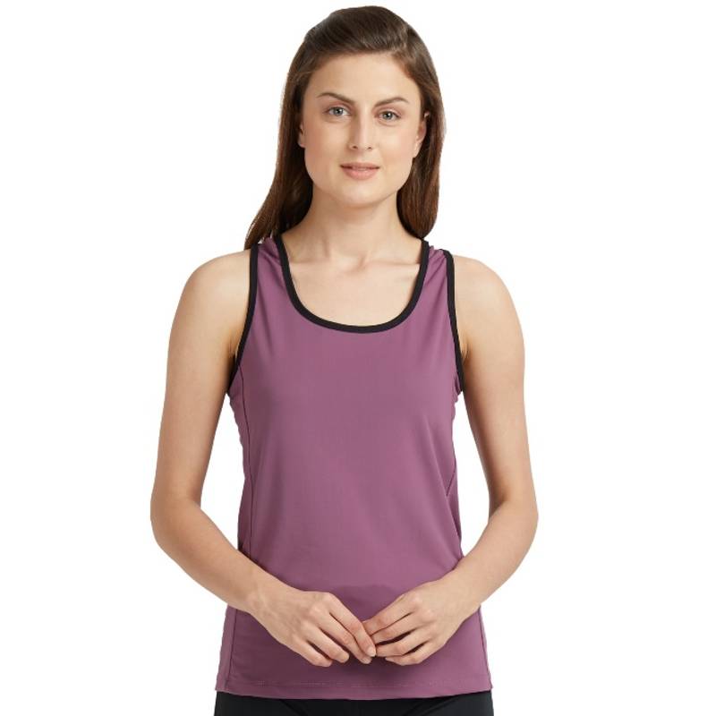 Tuna London Light Purple Poly Blend Round Neck Tank Top For Women (L)