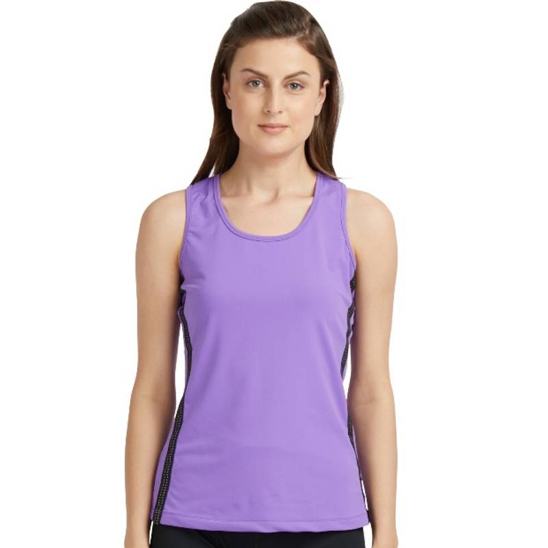 Tuna London Dark Purple Poly Blend Round Neck Tank Top For Women (S)