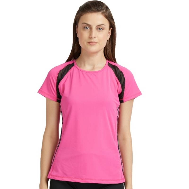 Tuna London Pink Poly Blend Round Neck T-Shirt For Women (XS)