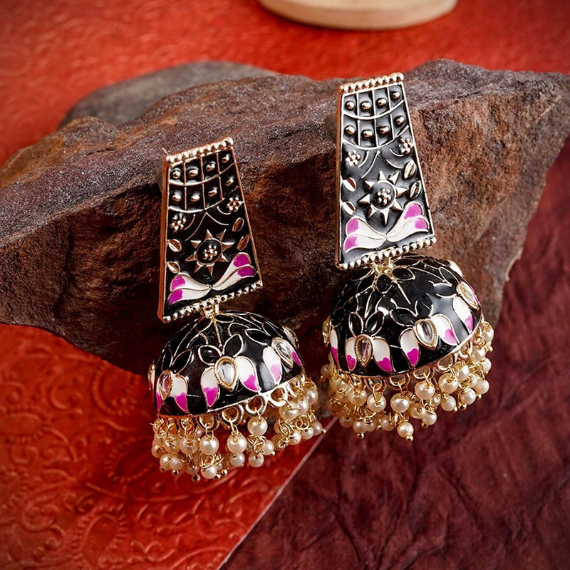 Buy LAIDA Enamel Painted Rajasthani Look Black Jhumka Online