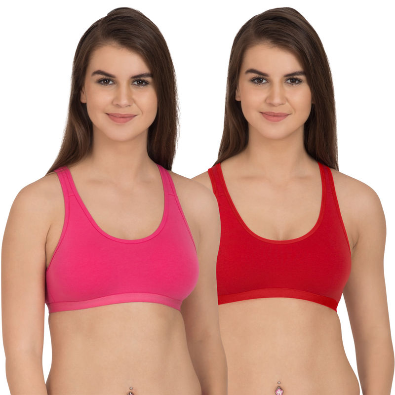 Buy Tweens Dark Pink, Red Racer-Back Wirefree Sports Bra - Pack Of 2 (34B)  Online