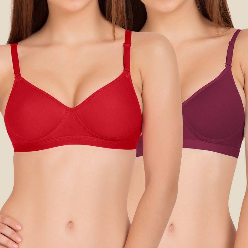 Tweens Sleek Look Red And Magenta Padded T-Shirt Bra - Pack of 2 (32B)