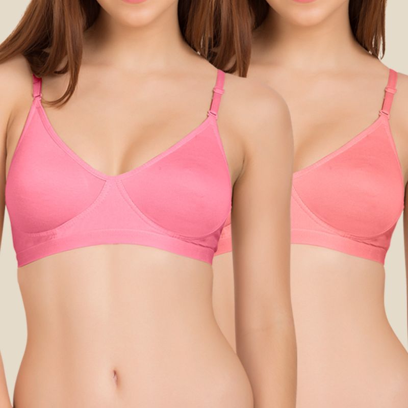 Tweens Baby Pink And Coral Sleek Look Non Padded T-Shirt Bra - Pack of 2 (30B)