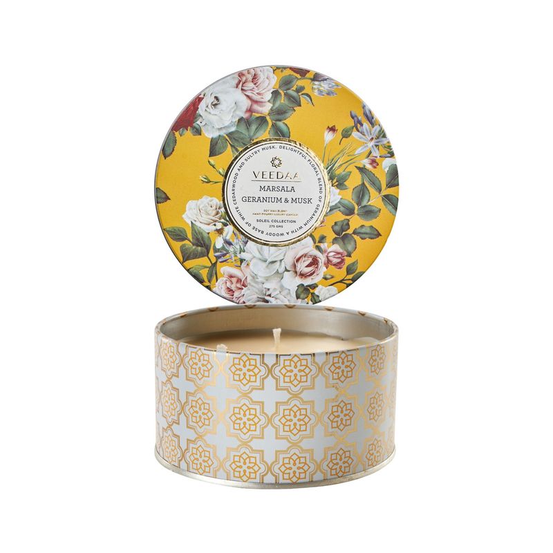 Veedaa Marsala Geranium And Musk 3 Wick Tin Scented Candle