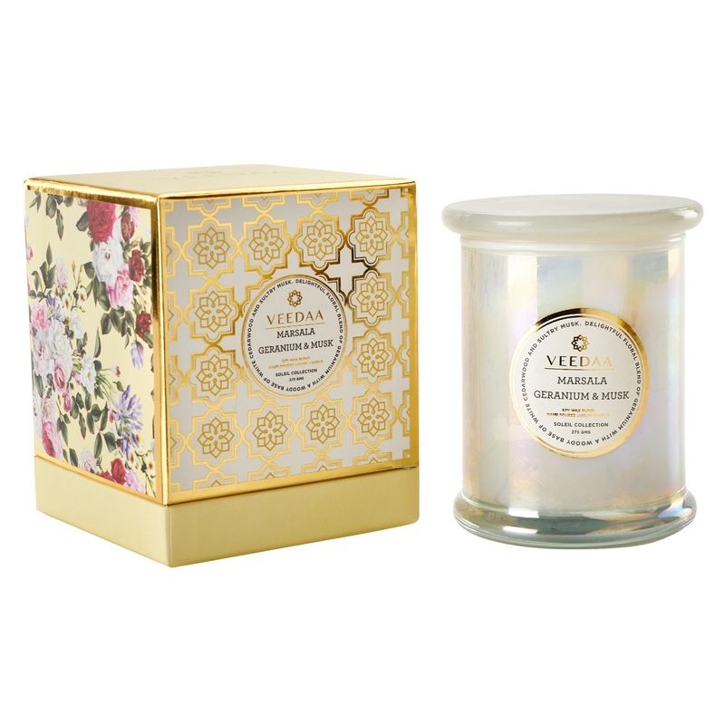 Veedaa Marsala Geranium And Musk Danube Glass Scented Candle