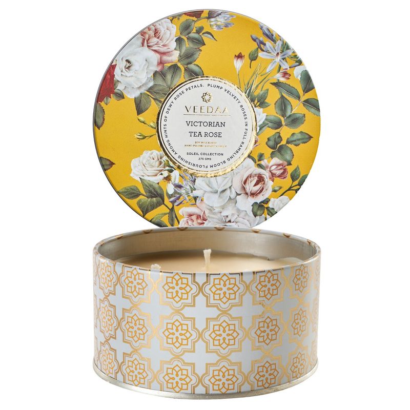 Veedaa Victorian Tea Rose 3 Wick Tin Scented Candle
