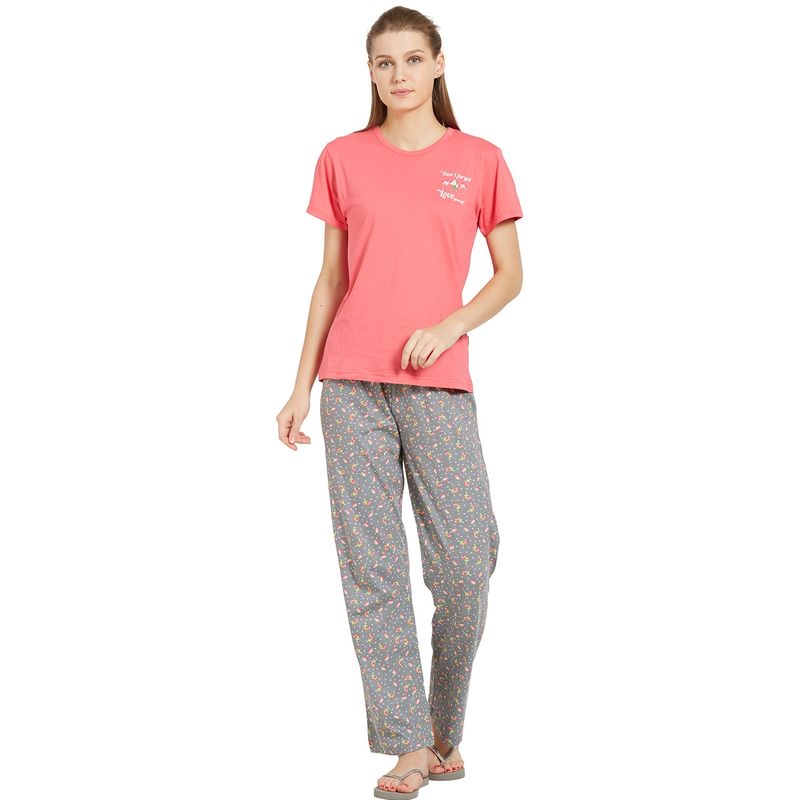 Velure Pink Solid Hosiery Round Neck Top & Pajama Set for Women (S)