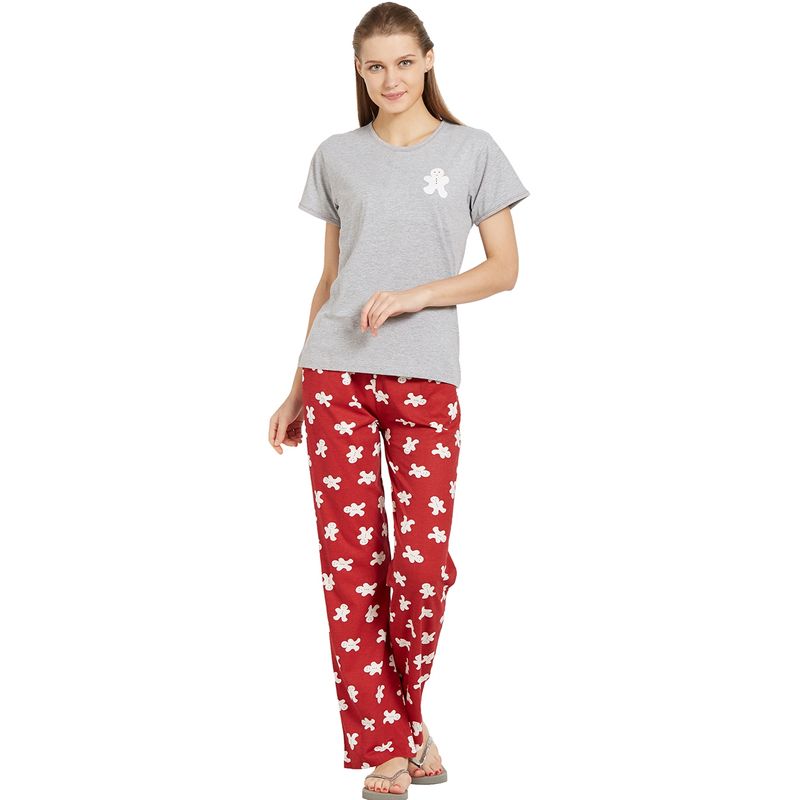 Velure Grey Solid Hosiery Round Neck Top & Pajama Set for Women (S)