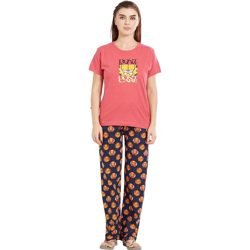 Velure Red Round Neck Top & Pajama Set for Women (S)