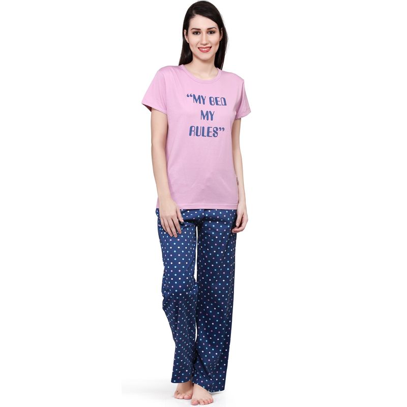 Velure Pink Printed Hosiery Top & Pajama Set for Women (S)