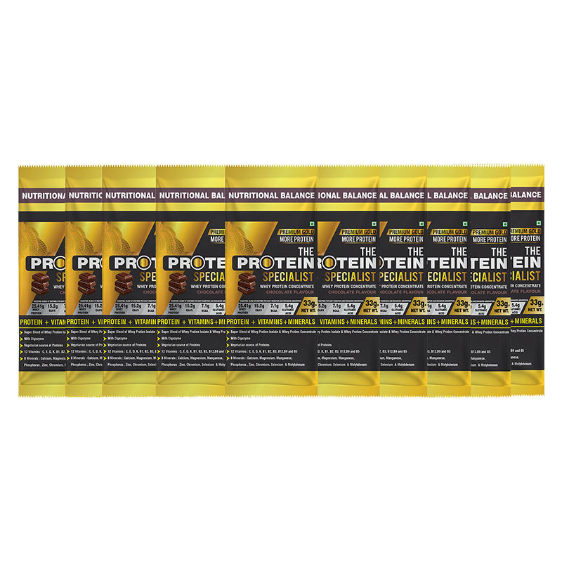 The Protein Specialist Whey Protein Concentrate Chocolate Flavour Powder Pack Of 10