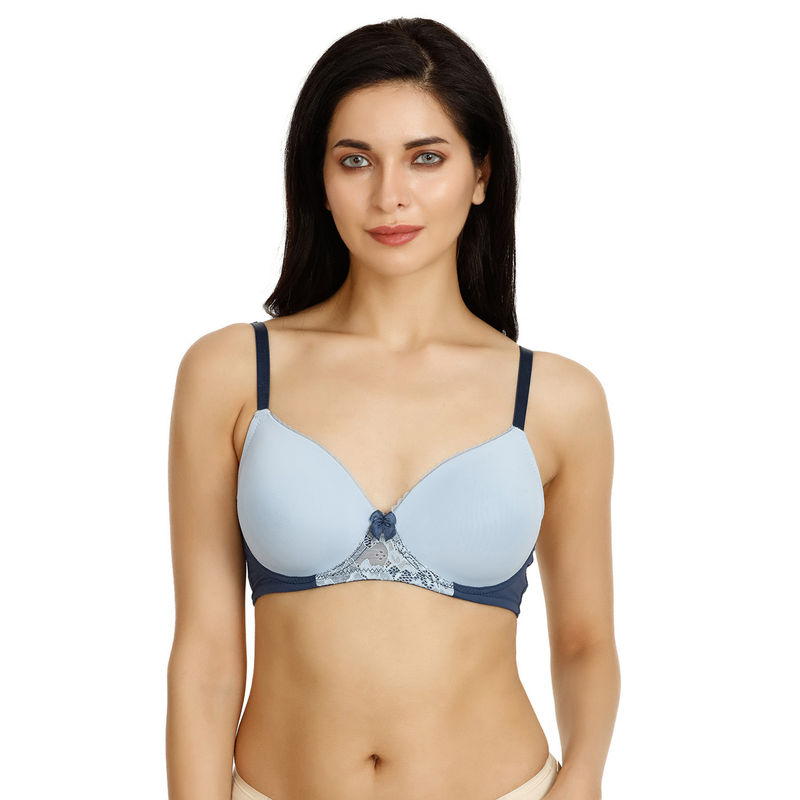 Zivame Cotton Spandex Padded Wirefree T Shirt Bra (38A, Blue) in