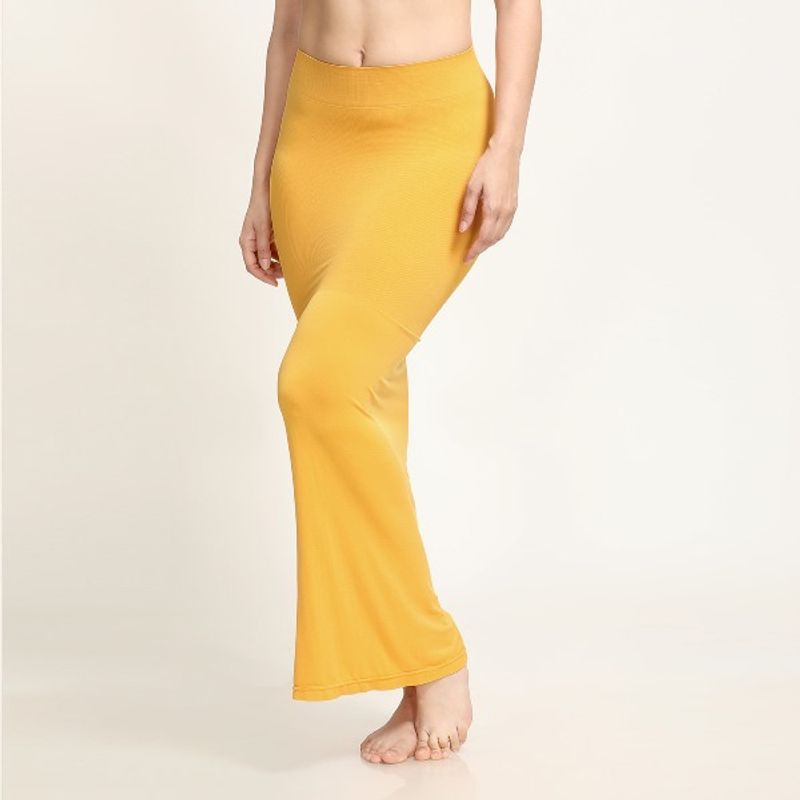 SCUBE DESIGNS Pleated Saree Shapewear Silhoutte Mustard Yellow (M