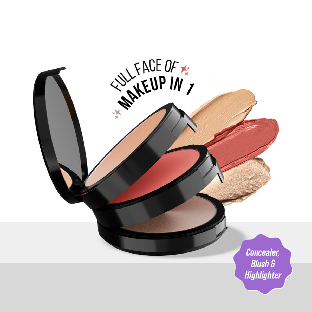 STAZE Triple Treat Stacked Face Palette With Concealer, Blus...