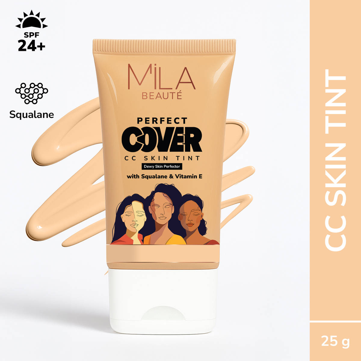 Mila Beaute Perfect Cover CC Skin Tint with SPF 24+ & Squala...