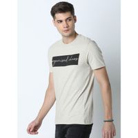 Huetrap Mens Printed Round Neck Grey T-Shirt