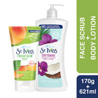 St. Ives Fresh Skin Apricot Scrub & Naturally Softening Coconut & Orchid Body Lotion Combo